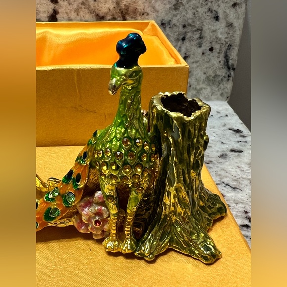 Pen Holder, Brass Pen Holder Card Holder,Brass Gold Plated Stones Meenakari Work - Picture 4 of 6